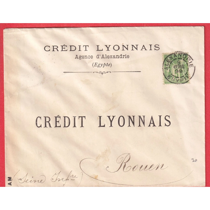 N°106 CAD ALEXANDRIE 1899 EGYPTE TARIF IMPRIME POUR ROUEN SEINE INFERIEURE