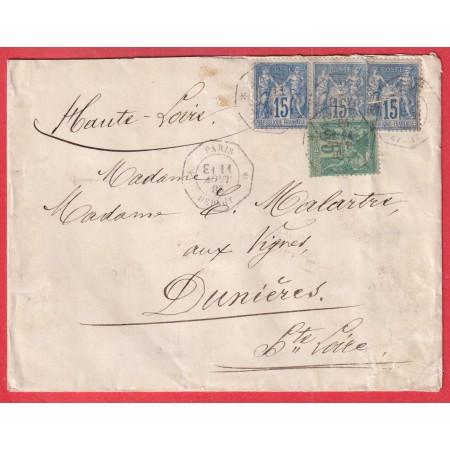 N° 90X3 + 75 PARIS DEPART E1 LEVEE EXCEPTIONNELLE DUNIERES HAUTE LOIRE 2EME ECHELON 30C+20C 1885