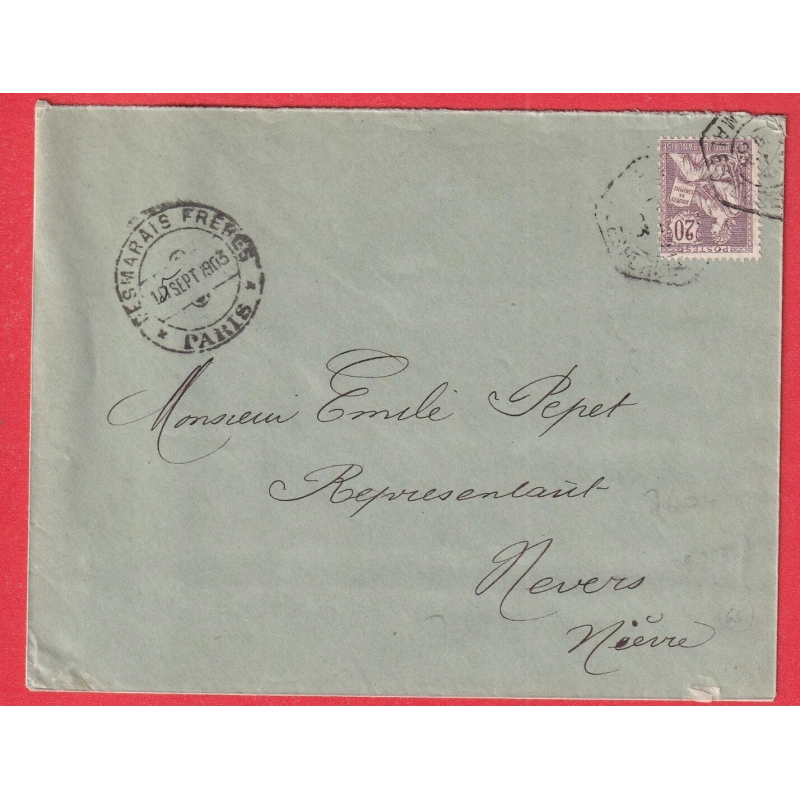 N°126 TYPE MOUCHON LEVEE EXCEPTIONNELLE PARIS 8 BD MALESHERBES 8 NEVERS YONNE 1903