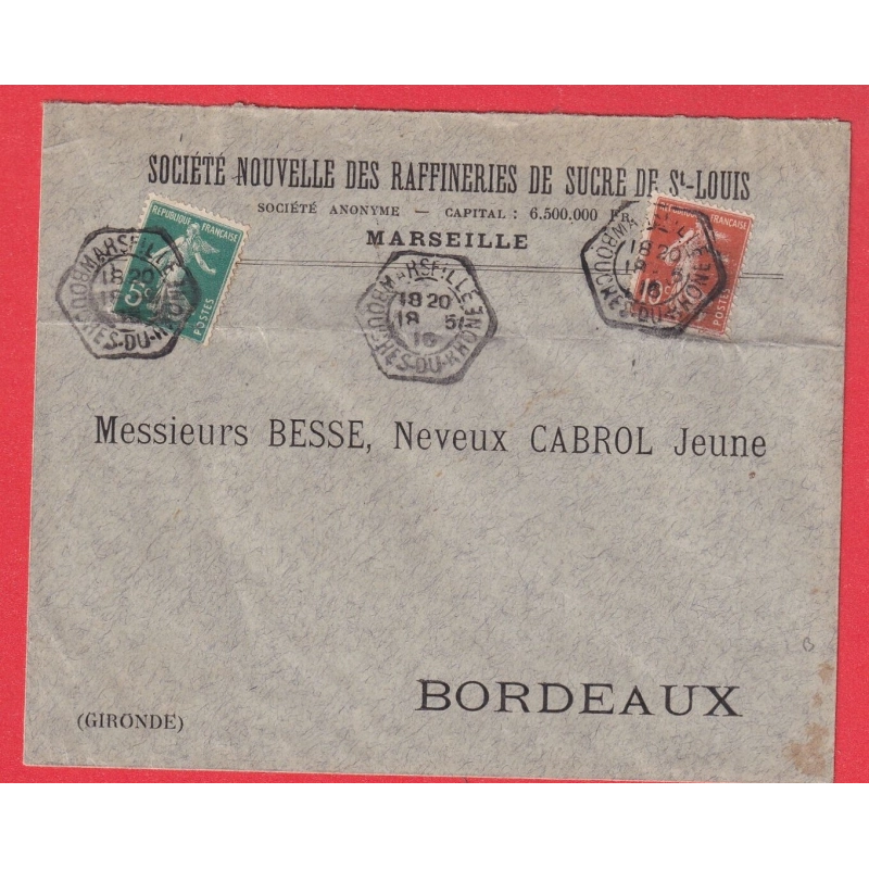 N°137 138 MARSEILLE BOUCHES DU RHONE LEVEE EXCEPTIONNELLE POUR BORDEAUX TYPE SEMEUSE