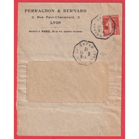 N°138 TARIF PAPIERS AFFAIRES LEVEE EXCEPTIONNELLE LYON TERREAUX RHONE 1912 POUR PARIS RARE