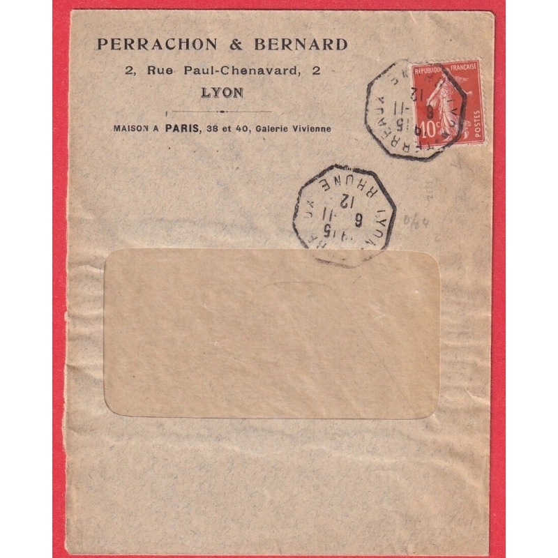 N°138 TARIF PAPIERS AFFAIRES LEVEE EXCEPTIONNELLE LYON TERREAUX RHONE 1912 POUR PARIS RARE