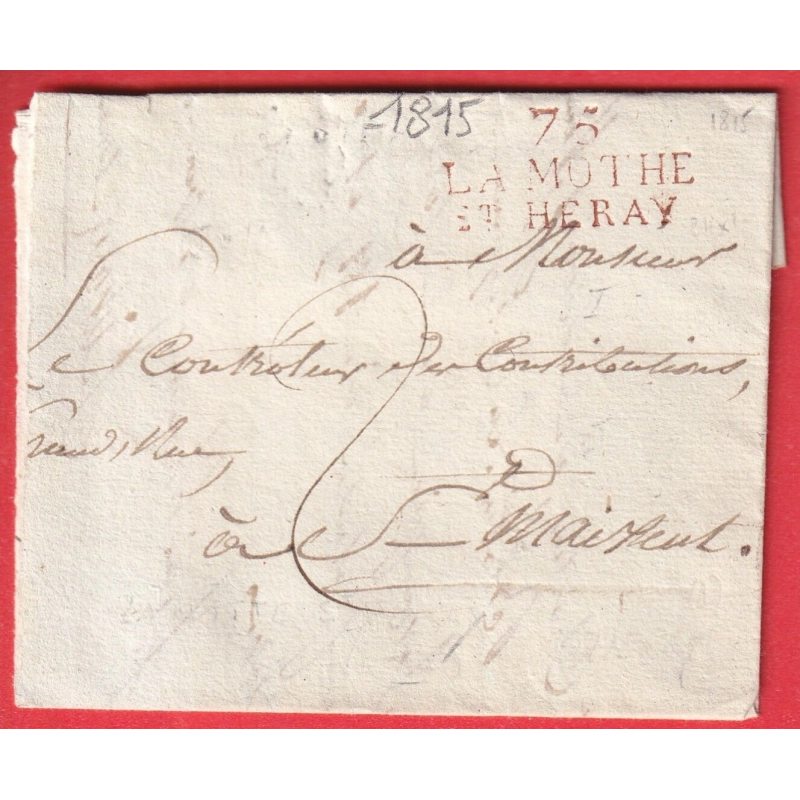 MARQUE 75 LA MOTHE ST HERAY EN ROUGE 1815 DEUX SEVRES INDICE 10 ST MAIXENT