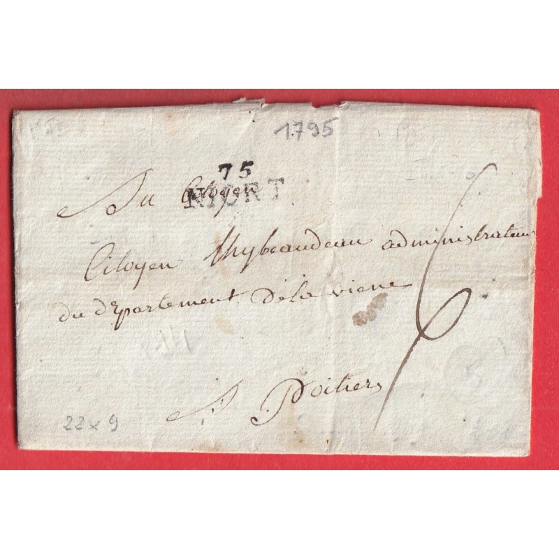 MARQUE 75 NIORT 22X9 1795 DEUX SEVRES INDICE 14 POUR POITIERS VIENNE