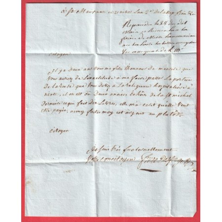 MARQUE 75 ST MAIXENT 1794 DEUX SEVRES 34X9 EN ROUGE INDICE 11 POUR BREUILLAC