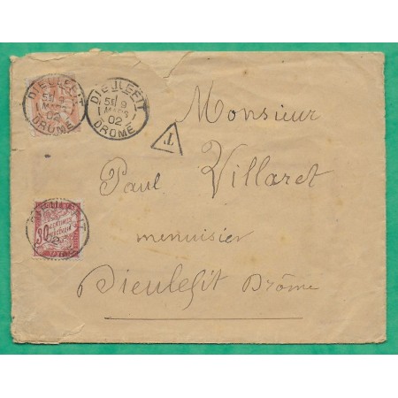 N°117 MOUCHON + TAXE DUVAL 30C ROUGE CAD DIEULEFIT DROME POUR DIEULEFIT 1902 LETTRE COVER FRANCE