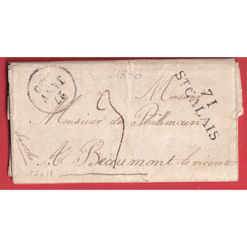 MARQUE 71 ST CALAIS SARTHE 1830 POUR BEAUMONT LE VICOMTE 37X11 INDICE 11