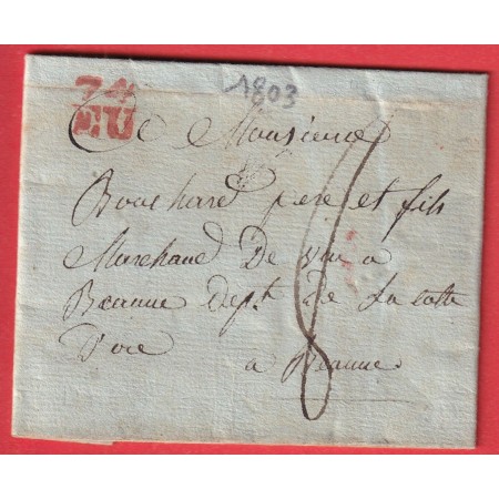 MARQUE 74 EU EN ROUGE 13X12 SEINE INFERIEURE 1807 BEAUNE COTE D'OR