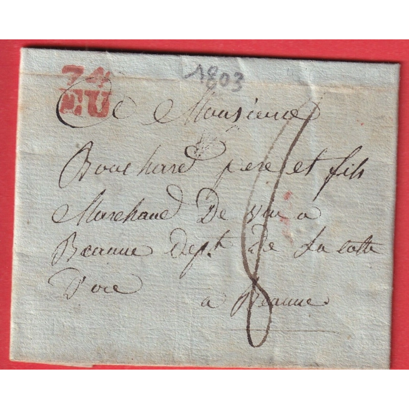 MARQUE 74 EU EN ROUGE 13X12 SEINE INFERIEURE 1807 BEAUNE COTE D'OR