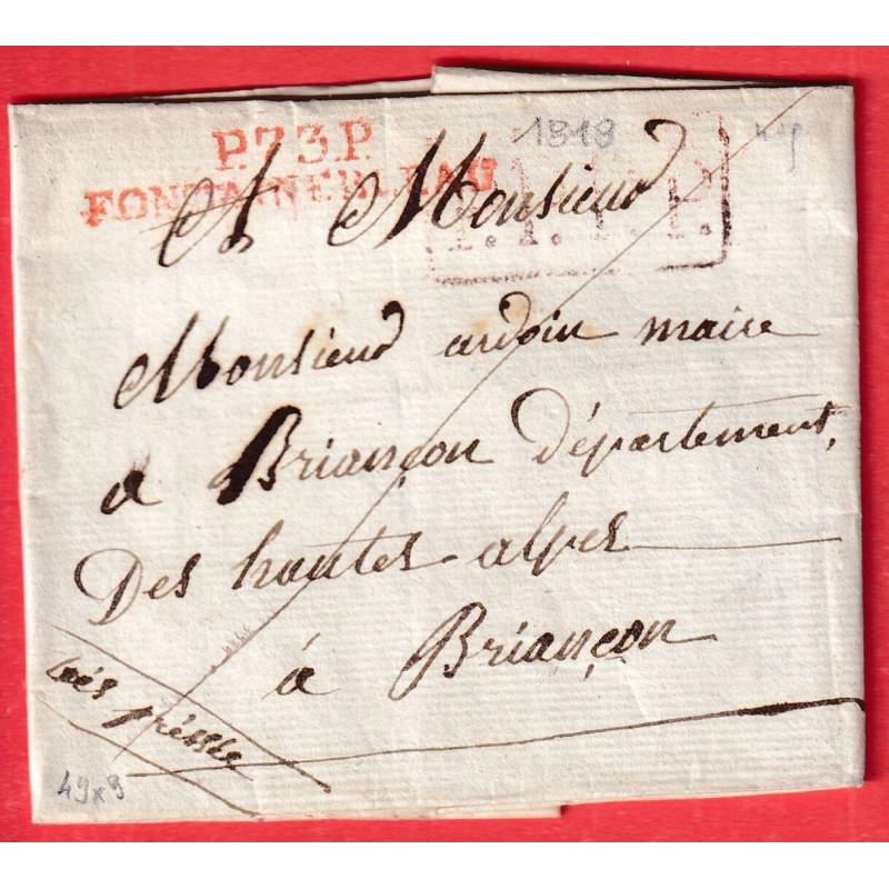 MARQUE P73P FONTAINEBLEAU EN ROUGE SEINE ET MARNE  1818 POUR BRIANCON HAUTES ALPES 49X9 INDICE 10