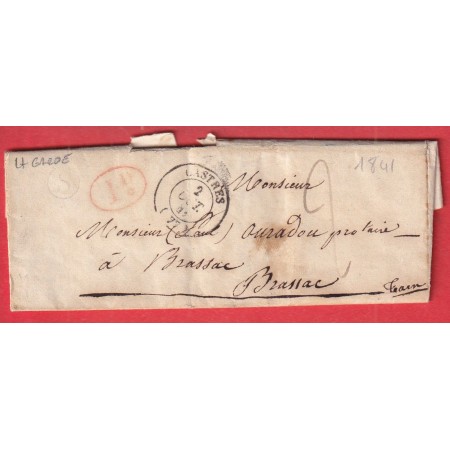 CAD TYPE 15 CASTRES TARN BOITE RURALE S LA GARDE ? POUR BRASSAC 1841