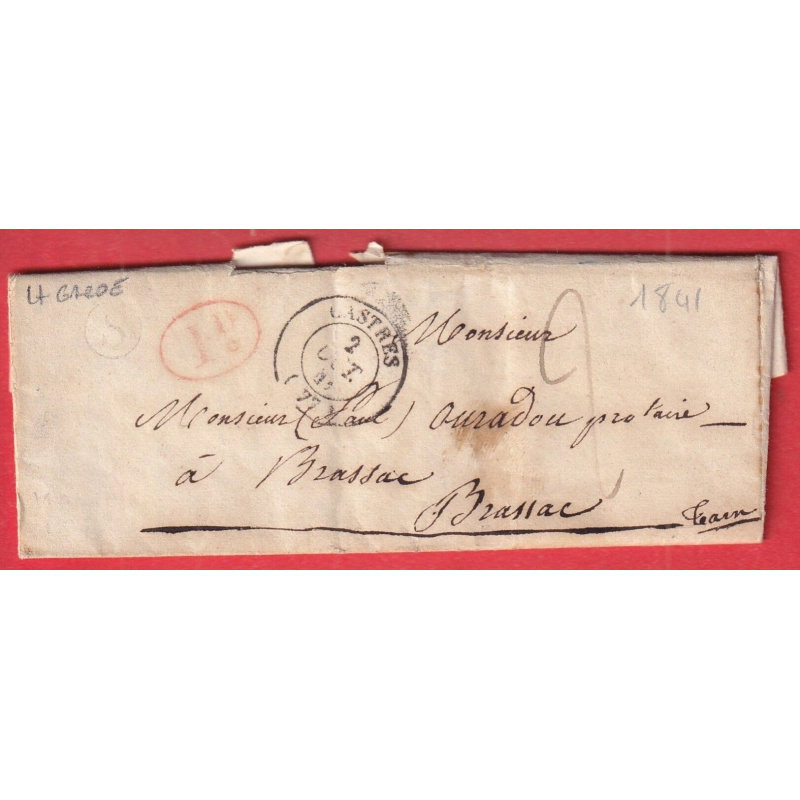 CAD TYPE 15 CASTRES TARN BOITE RURALE S LA GARDE ? POUR BRASSAC 1841