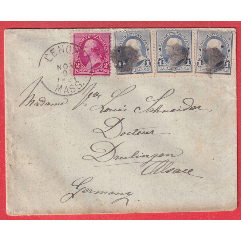 ETATS UNIS USA LENOX MASSACHUSSETS 1891 POUR DRULINGEN BAS RHIN ALSACE LORRAINE