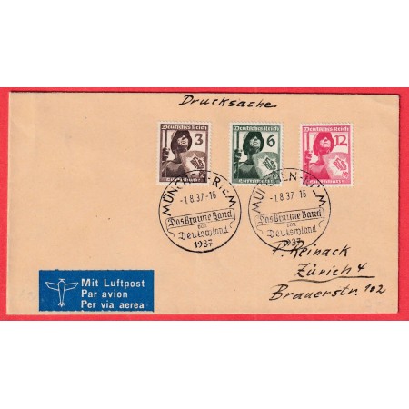 LETTRE PAR AVION ALLEMAGNE MUNCHEN DEUTSCHES REICH GERMANY 1937 ZURICH SUISSE