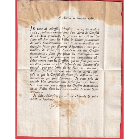 MARQUE CONTRESEING DE FRANCHISE LATOUR AIX EN PROVENCE 1785 SENECHAL 315a CHARLES DES GALLOIS DE LA TOUR DE GLENE