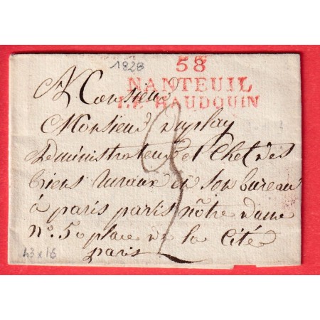 MARQUE 58 NANTEUIL LE HAUDOUIN OISE 1828 43X16 INDICE 12 POUR PARIS