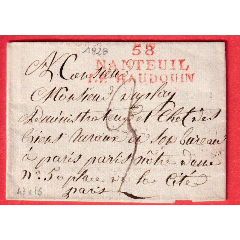 MARQUE 58 NANTEUIL LE HAUDOUIN OISE 1828 43X16 INDICE 12 POUR PARIS