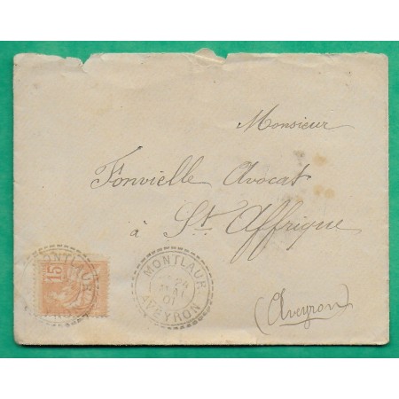N°117 MOUCHON CAD FB84 MONTLAUR AVEYRON POUR ST AFFRIQUE 1901 LETTRE COVER FRANCE