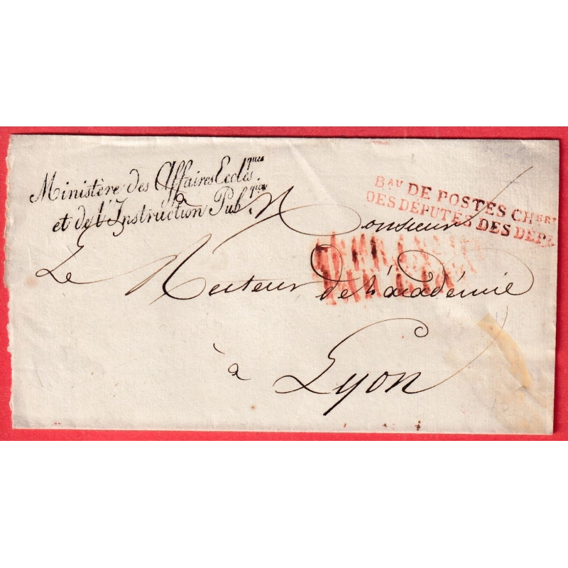 FRANCHISE MINISTERE AFFAIRES ECCLESIASTIQUES INSTRUCTION PUBLIQUE + BUREAU POSTES CHAMBRES DEPUTES DES DEPT 1828/1830