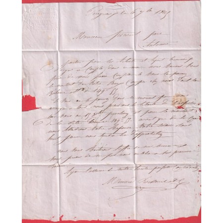 CAD TYPE 14 PERIGUEUX DORDOGNE TAXE LOCALE 1 CL EN ROUGE POUR ANTONNE 1846