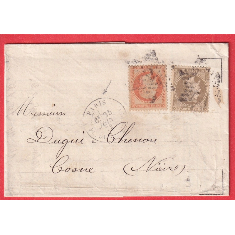 N°30 31 PARIS ETOILE 1 PL DE LA BOURSE POUR COSNE NIEVRE 1872