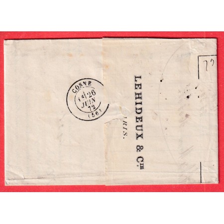 N°30 31 PARIS ETOILE 1 PL DE LA BOURSE POUR COSNE NIEVRE 1872