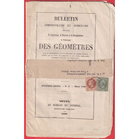 N°19 26 CAD NOYON OISE RARE TARIF A 3C BANDE SUR JOURNAL COMPLET POUR VITRY SUR SEINE