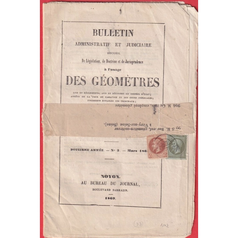 N°19 26 CAD NOYON OISE RARE TARIF A 3C BANDE SUR JOURNAL COMPLET POUR VITRY SUR SEINE