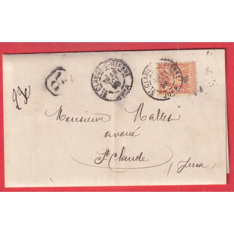 N°94 ST CLAUDE SUR BRIENNE JURA 1898 LETTRE RECOMMANDEE LOCALE POUR ST CLAUDE