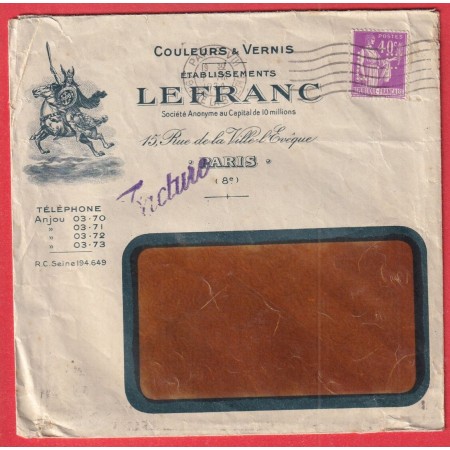 ENVELOPPE ILLUSTREE N°281 PERFORE LF LEFRANC PARIS 1934 VANNES MORBIHAN PUB ENCRE DE CHINE AU DOS