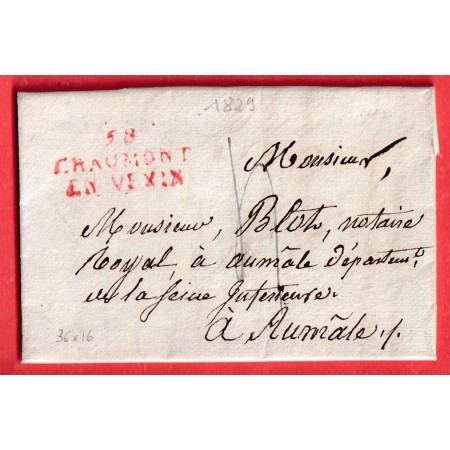 MARQUE 58 CHAUMONT EN VEXIN OISE 1823 POUR AUMALE SEINE INFERIEURE TEXTE DE LIERVILLE 36X12 INDICE 13