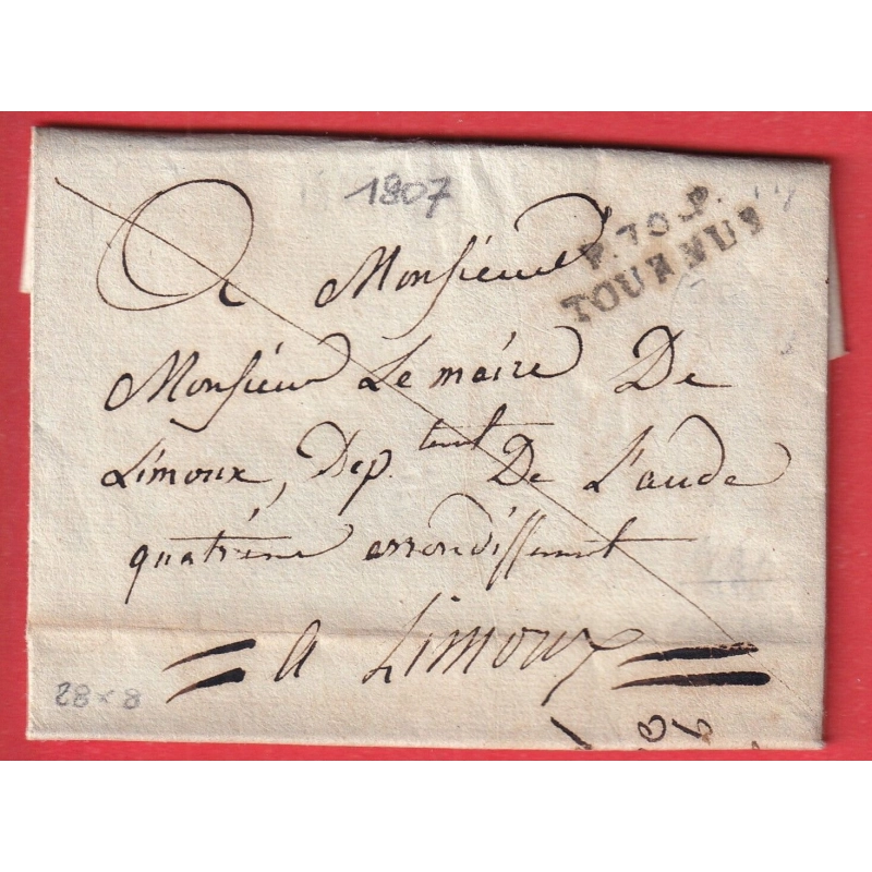 MARQUE P70P TOURNUS SAONE ET LOIRE 1807 POUR LIMOUX AUDE 28X8 INDICE 13