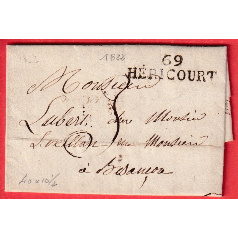 MARQUE 69 HERICOURT HAUTE SAONE 1822 40X101/2 BESANCON DOUBS INDICE 12