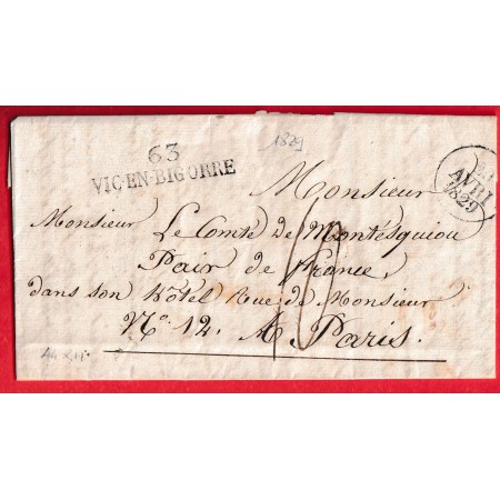 MARQUE 63 VIC EN BIGORRE 1829 44X11 INDICE 9 POUR PARIS