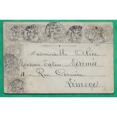 N°107 x10 BLANC TARIF 10C CARTE POSTALE PERE NOEL LIMOGES HAUTE VIENNE 1904 LETTRE COVER FRANCE