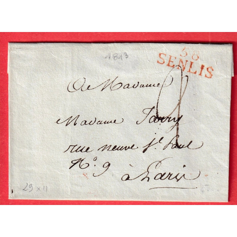 MARQUE 58 SENLIS OISE EN ROUGE 29X11 POUR PARIS INDICE 11