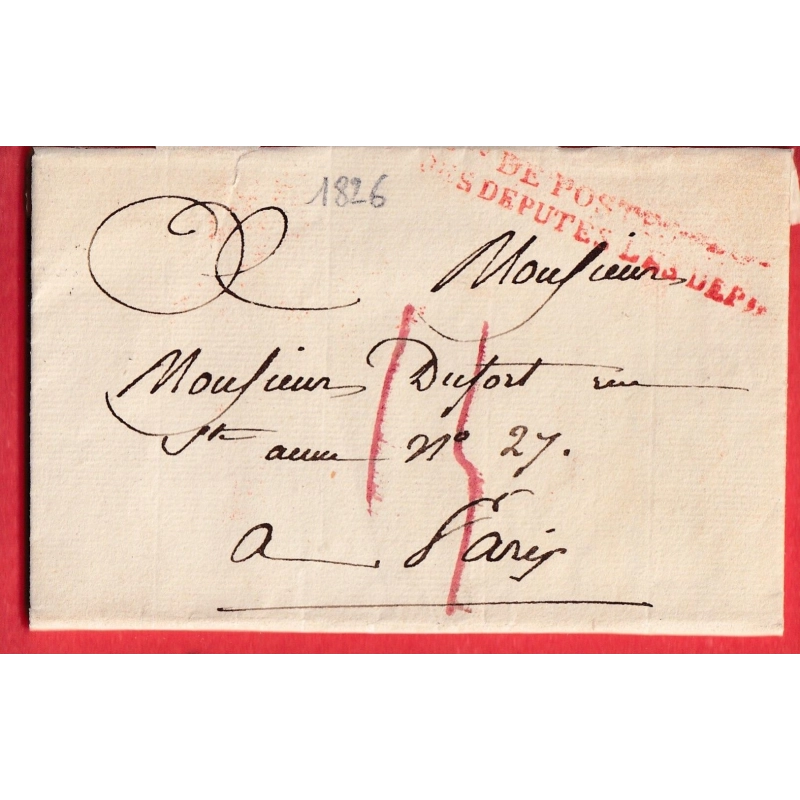 FRANCHISE BAU DE POSTES DES DEPUTES DES DEPT AU DOS LEVEE DEP PARIS 1826 POUR PARIS