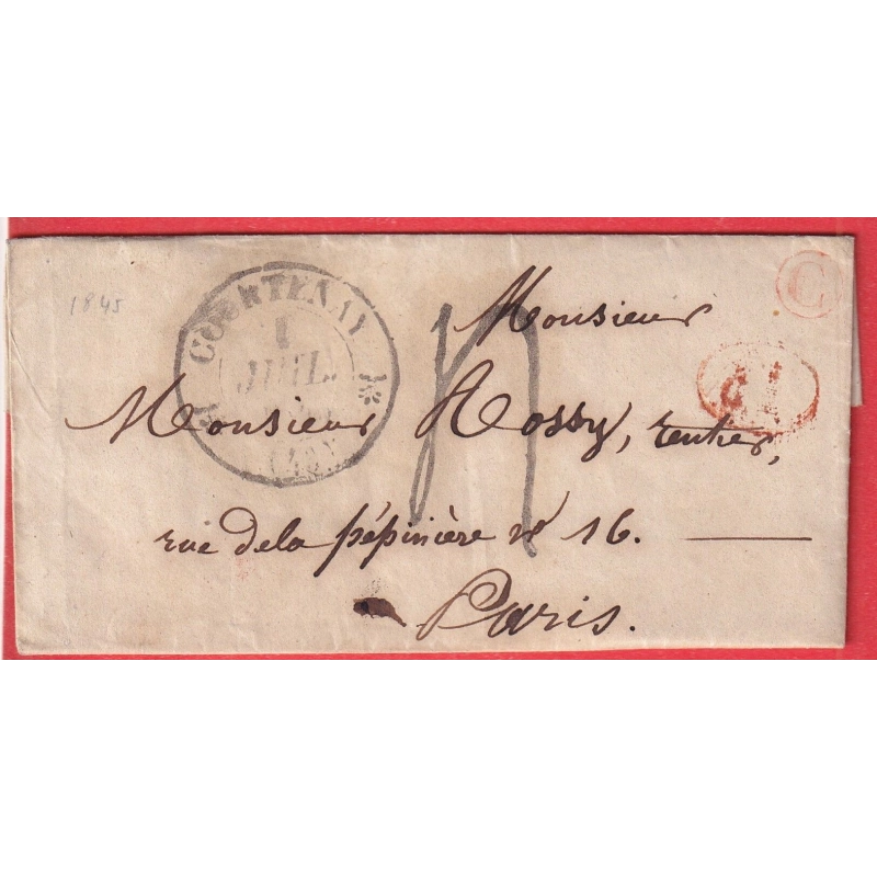 CAD TYPE 12 COURTENAY LOIRET BOITE RURALE C EN ROUGE TAXE RURALE POUR PARIS