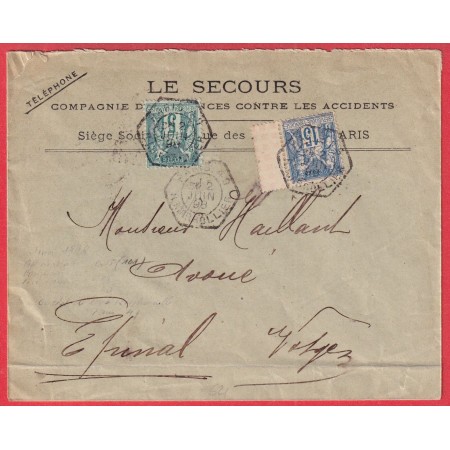 N°75 90 BDF LEVEE EXCEPTIONNELLE PARIS 49 R MARSOLLIER 3E LEVEE POUR EPINAL VOSGES