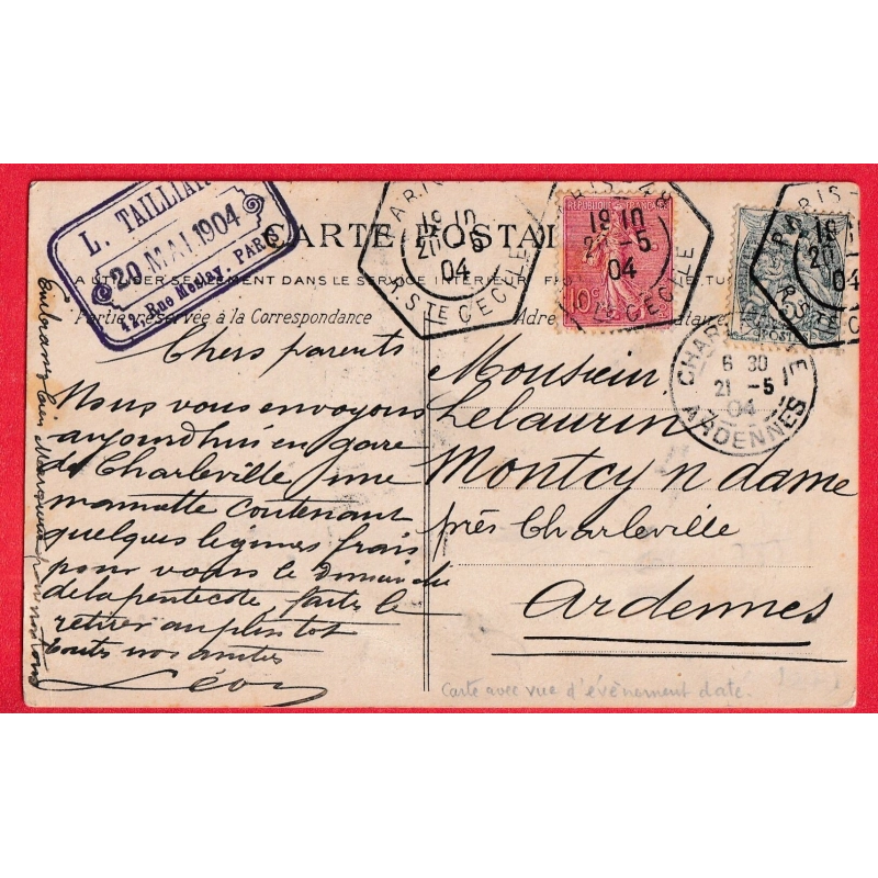 N°111 129 PARIS LEVEE EXCEPTIONNELLE R STE CECILE 1904 MONTCY NOTRE DAME ARDENNES