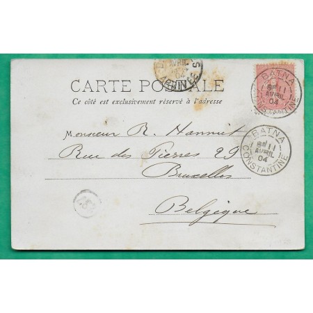 N°129 SEMEUSE CAD BATNA CONSTANTINE ALGERIE CARTE POSTALE BISKRA POUR BRUXELLES BELGIQUE 1904 LETTRE COVER FRANCE
