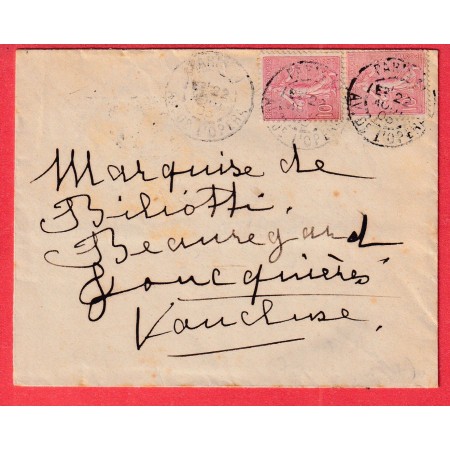 N°129 PAIRE SEMEUSE PARIS 11 LEVEE E2 AV DE L'OPERA 1903 LEVEE EXCEPTIONNELLE POUR JONQUIERES VAUCLUSE