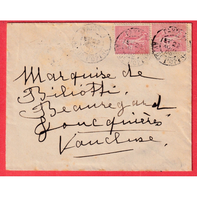 N°129 PAIRE SEMEUSE PARIS 11 LEVEE E2 AV DE L'OPERA 1903 LEVEE EXCEPTIONNELLE POUR JONQUIERES VAUCLUSE