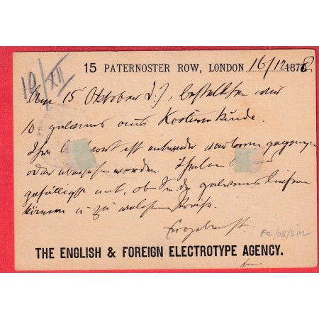 ENTIER ONE PENNY FOREIGN POST CARD LEVEE EXCEPTIONNELLE LONDON KILLER 75 STUTTGART ALLEMAGNE 1878