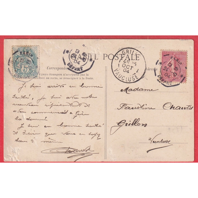 N°111 129 PARIS LEVEE EXCEPTIONNELLE PARIS DEPART HEXAGONAL 1904 POUR GRILLON VAUCLUSE