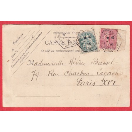 N°111 128 LEVEE EXCEPTIONNELLE MARSEILLE BOUCHES DU RHONE 1904 CACHET HEXAGONAL