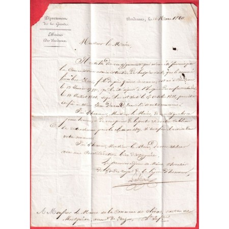 DEBOURSE DEB 45 CLAIRAC 1820 LOT ET GARONNE INDICE 20 DEPART BORDEAUX LE MAIRE