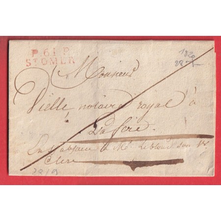 MARQUE P61P ST OMER PAS DE CALAIS 28X9 EN ROUGE POUR LA FERE AISNE 1820 INDICE 9
