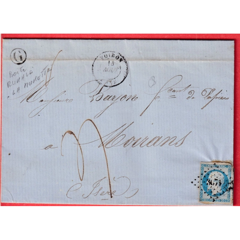 N°14 PC 3671 VOIRON ISERE TAXE 4 DECIMES BOITE RURALE G LA MURETTE POUR MOIRANS