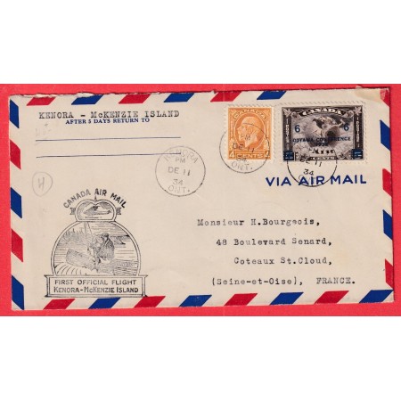 1ER VOL FIRST FLIGHT CANADA KENORA MC KENZIE ISLAND 1934 HYDRAVION AVION